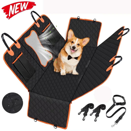 Collapsible Dog Car Seat Cover for Back Seat Dog Waterproof Seat Cover Dog Hammock for Car Nonslip Pet Seat Cover with Mesh Window & Pocket for Cars Trucks and SUV